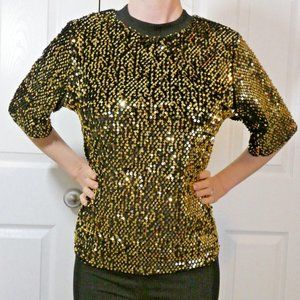Tu Gold Sequins Blouse Women Size 8 Party Top Cocktail Dinner Dance Date Night